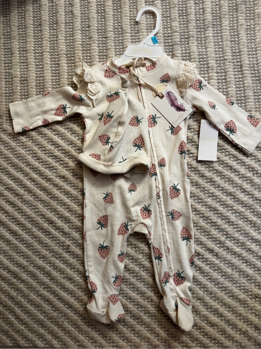 Jessica Simpson Cream Footed One-Piece with Pink Strawberry Print